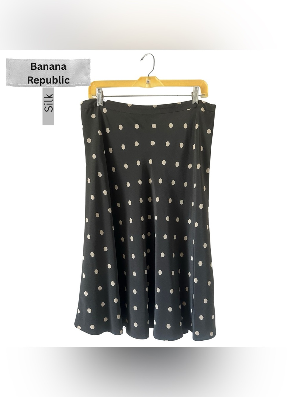 Brown Polka Dot Silk sz 12 Knee Length Lined Skirt Banana Republic Quiet Luxury